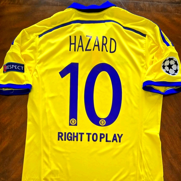 2014/15 adidas Chelsea #10 HAZARD UCL Away Stadium Jersey Yellow Size Large M377 - Picture 1 of 8